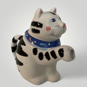 Coco Dowley 1990s Cat Teapot Vintage Black White Ceramic Cat Decor-Collectible